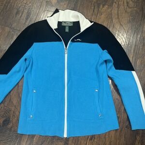 Lauren Active Ralph Lauren Sweater  Blue White Black Pockets Full Zip Women Sz M